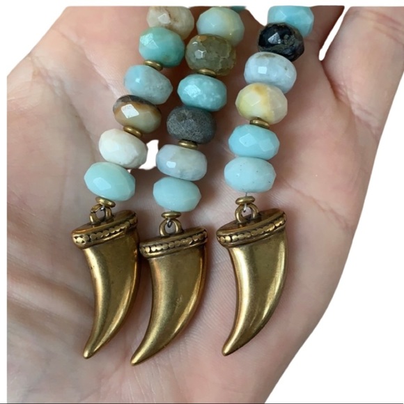 💕HP💕Amazonite beaded tusk handmade keychain - Picture 2 of 11